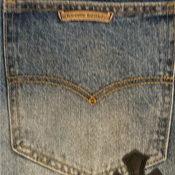 Chrome Hearts Relaxed Blue and Black Jeans with Cross Patterns